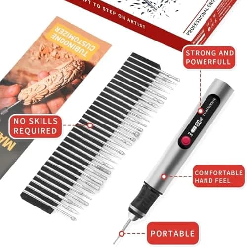 TUBINOONE Engraving Pen Silver | Cordless Portable Art & DIY Tool for Surfaces thumbnail 6