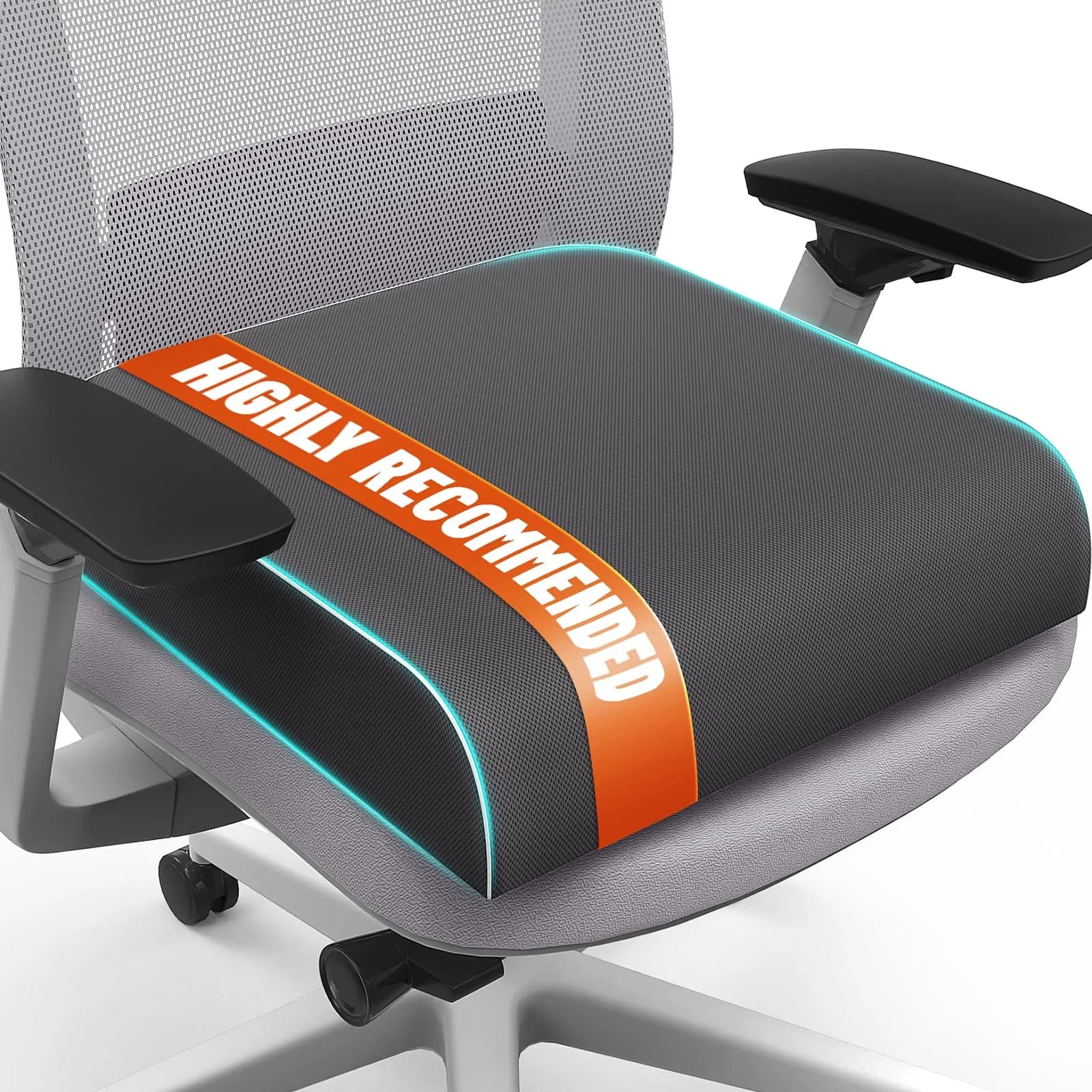SweetSlubr Grey Memory Foam Seat Cushion for Tailbone Pain Relief, X-Large (18.5"x17") | Ergonomic Design for Office Chairs & Cars - main product image