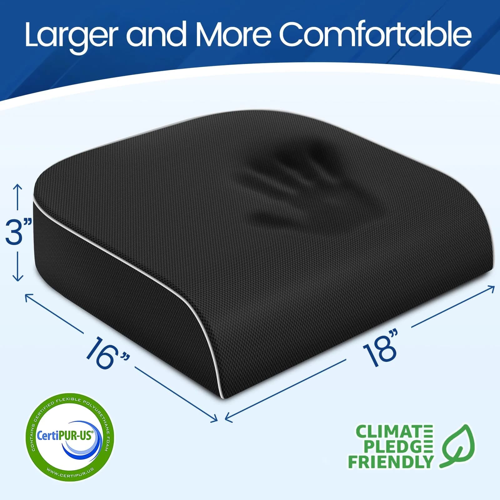 SweetSlubr Black Memory Foam Seat Cushion, Large | Ergonomic Design for Tailbone Pain Relief - view 2
