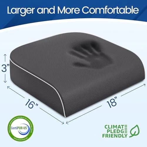 SweetSlubr Memory Foam Seat Cushion Large 41cm (16"x18") | Ergonomic Tailbone Pain Relief for Office, Car, Travel thumbnail 2