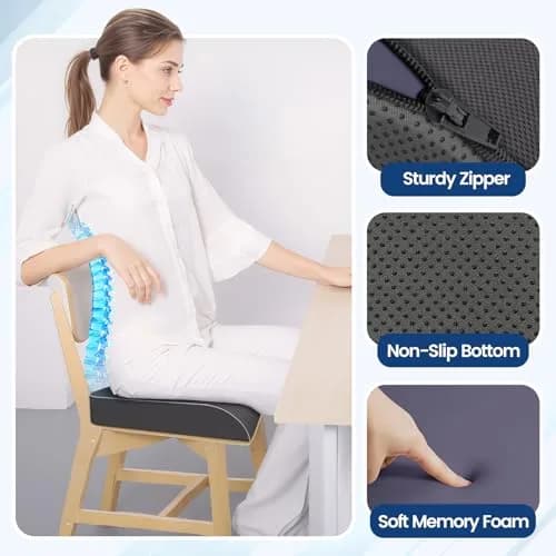 SweetSlubr Memory Foam Seat Cushion Large 41cm (16"x18") | Ergonomic Tailbone Pain Relief for Office, Car, Travel thumbnail 3