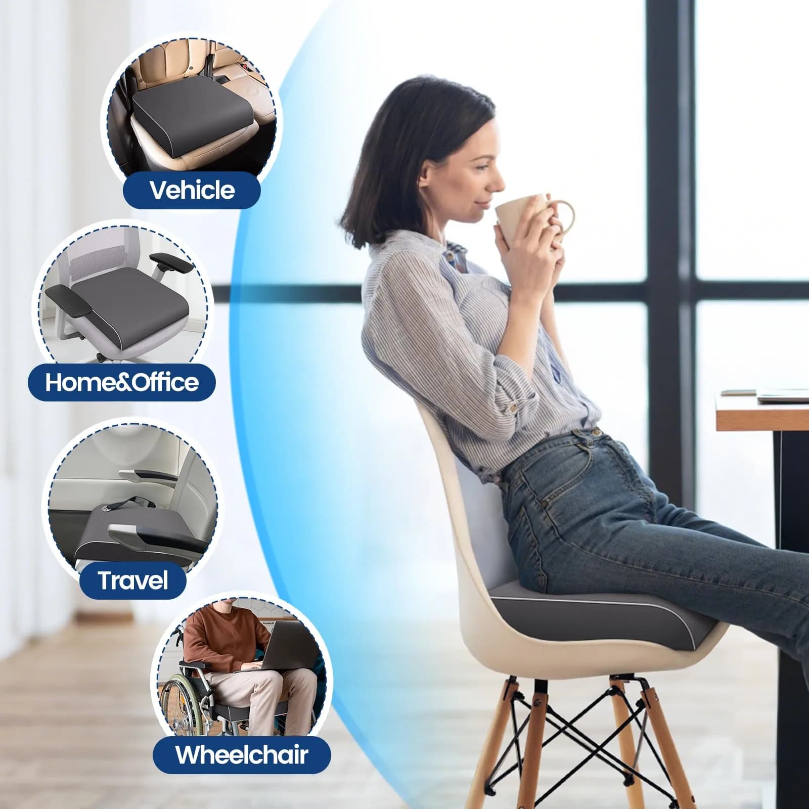 SweetSlubr Memory Foam Seat Cushion Large 41cm (16"x18") | Ergonomic Tailbone Pain Relief for Office, Car, Travel - view 4