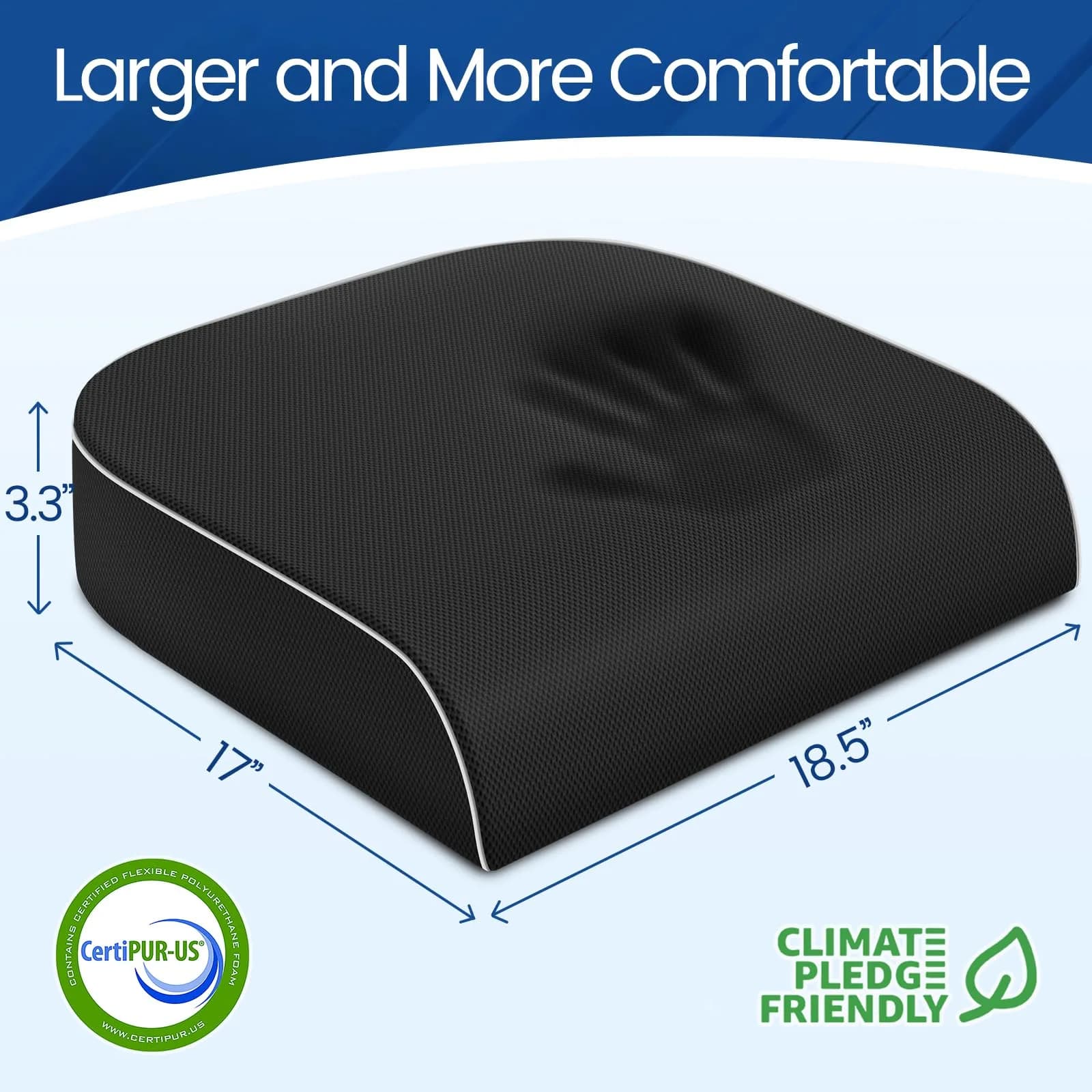 SweetSlubr Black Memory Foam Tailbone Pain Relief Seat Cushion X-Large | Ergonomic Design for Office Chairs, Cars, Airplanes - view 2