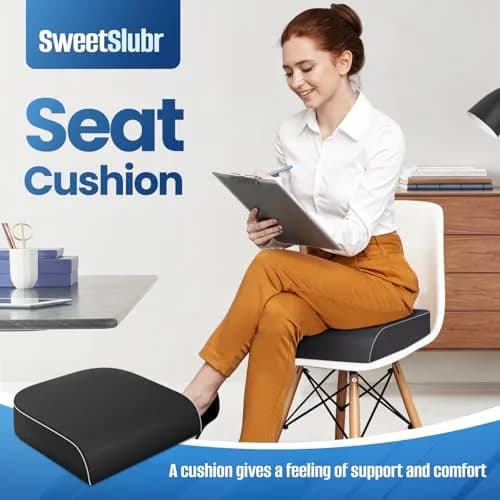 SweetSlubr Memory Foam Seat Cushion XL Black | Ergonomic Tailbone Pain Relief Pad thumbnail 7