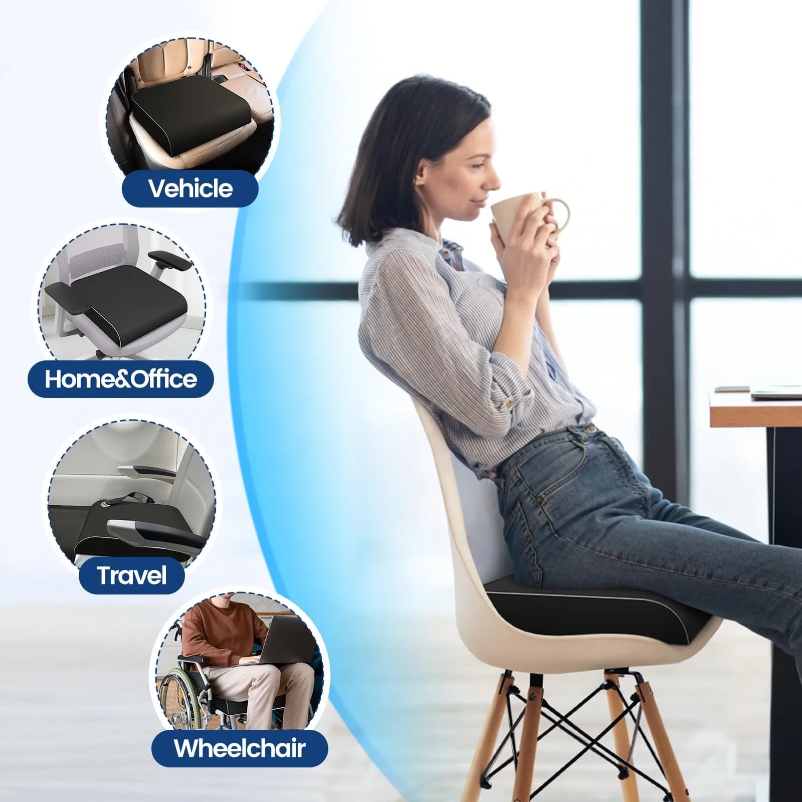 SweetSlubr Black Memory Foam Tailbone Pain Relief Seat Cushion X-Large | Ergonomic Design for Office Chairs, Cars, Airplanes - view 4