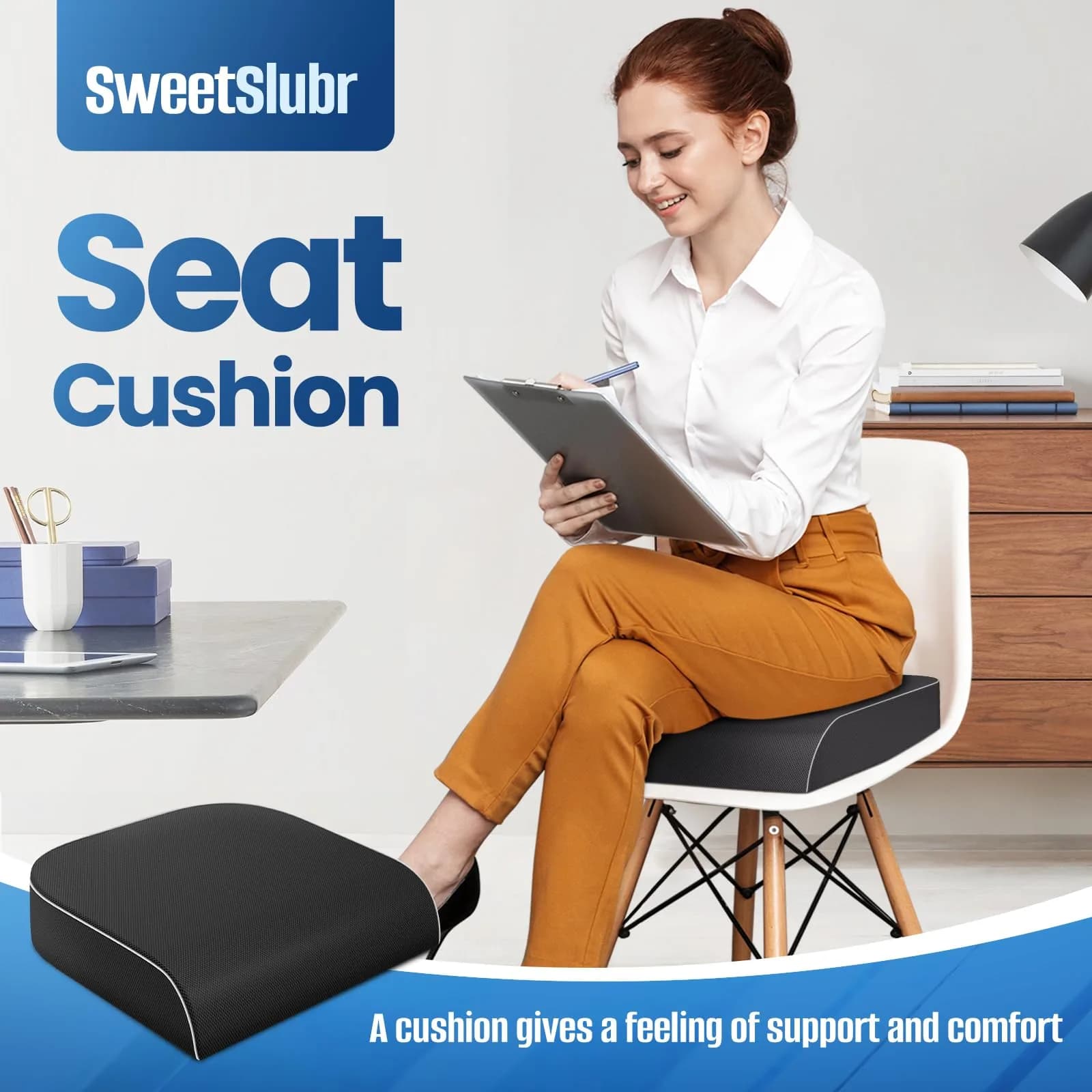 SweetSlubr Black Memory Foam Tailbone Pain Relief Seat Cushion X-Large | Ergonomic Design for Office Chairs, Cars, Airplanes - view 7