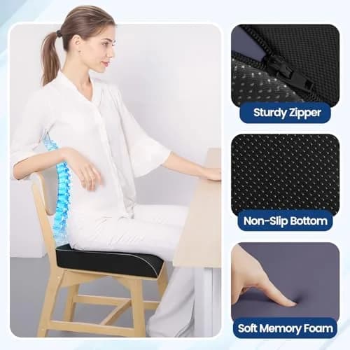 SweetSlubr Memory Foam Seat Cushion XL Black | Ergonomic Tailbone Pain Relief Pad thumbnail 3