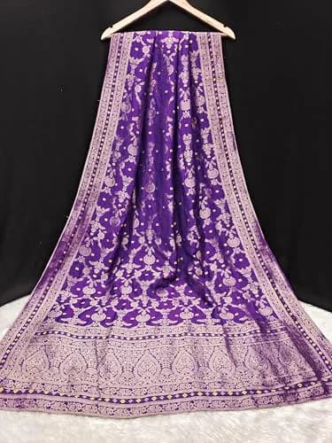 TRENDMALLS Women's Banarasi Silk Dupatta 2.25m Purple | Ethnic Floral Zari Weave thumbnail 4
