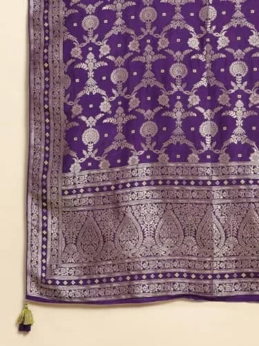 TRENDMALLS Women's Banarasi Silk Dupatta 2.25m Purple | Ethnic Floral Zari Weave thumbnail 6