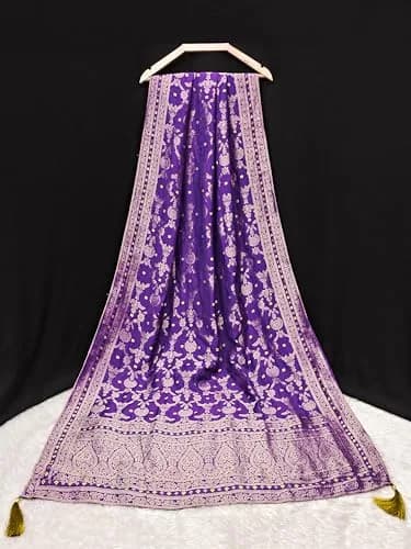TRENDMALLS Women's Banarasi Silk Dupatta 2.25m Purple | Ethnic Floral Zari Weave thumbnail 2
