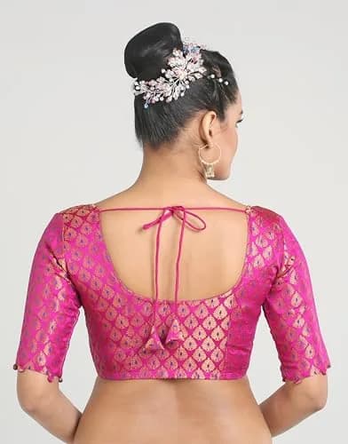 Madhu Fashion Brocade Saree Blouse Pink | Elegant, Non-Padded, Cotton Lined (42) thumbnail 2