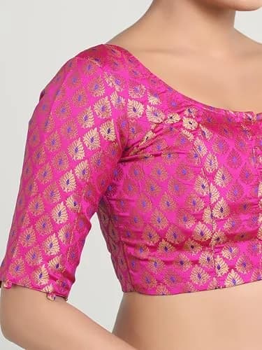 Madhu Fashion Brocade Saree Blouse Pink | Elegant, Non-Padded, Cotton Lined (42) thumbnail 3