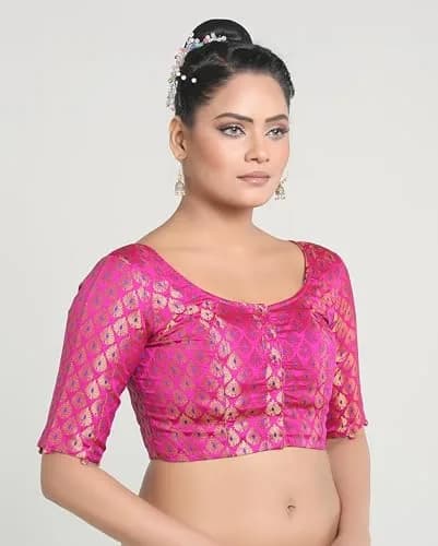 Madhu Fashion Brocade Saree Blouse Pink | Elegant, Non-Padded, Cotton Lined (42) thumbnail 4