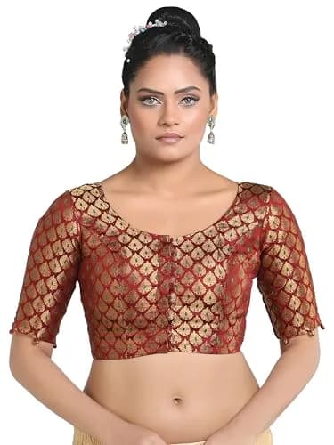 Madhu Fashion Brocade Saree Blouse 34 | Elegant, Non-Padded, Cotton Lined thumbnail 1
