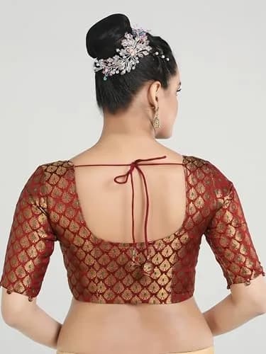 Madhu Fashion Brocade Saree Blouse 34 | Elegant, Non-Padded, Cotton Lined thumbnail 2