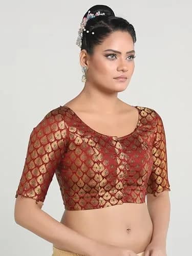 Madhu Fashion Brocade Saree Blouse 34 | Elegant, Non-Padded, Cotton Lined thumbnail 3