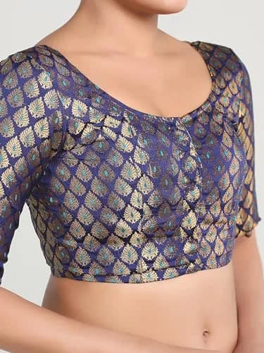 Madhu Fashion Brocade Elbow Length Sleeves Saree Blouse | Navy Blue, Size 32 thumbnail 3