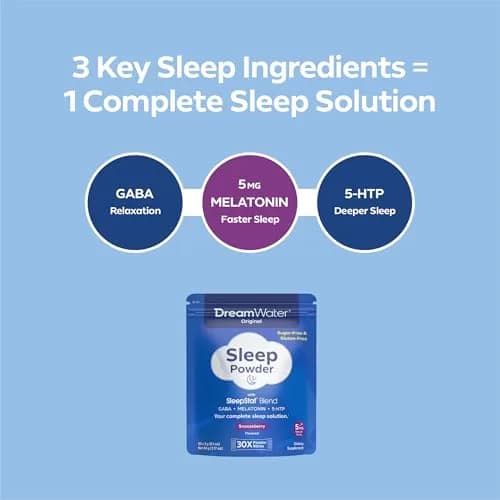 Dream Water Sleep Aid Powder, Melatonin 5mg, GABA, 5-HTP, 30-Count | Natural Sleep Support thumbnail 2