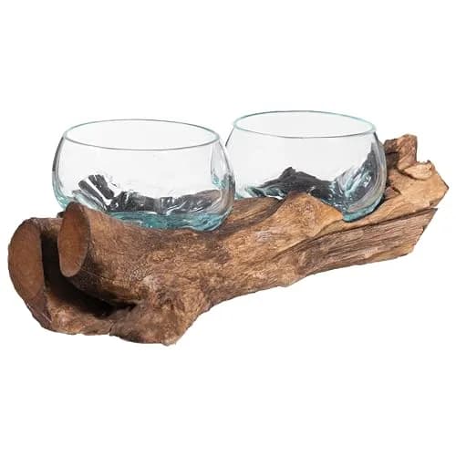 Cape Craftsmen Set of 2 Terrariums | Hand-Blown Bubble Glass & Driftwood Indoor Planters thumbnail 2