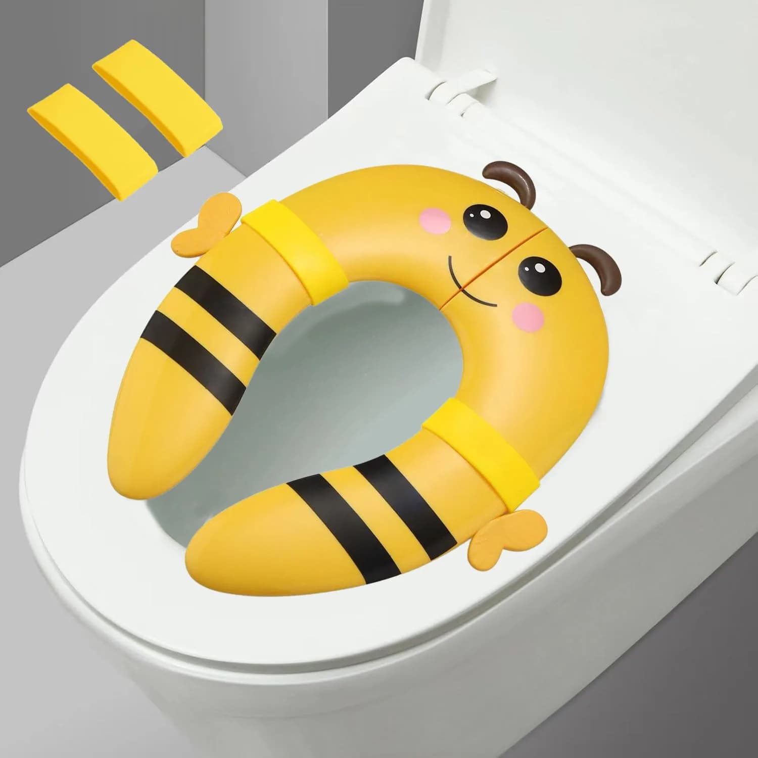PandaEar Folding Froggy Travel Toilet Seat | Silicone Toddler Potty Seat with Non-Slip Pads (Grey Bear) — Yellow