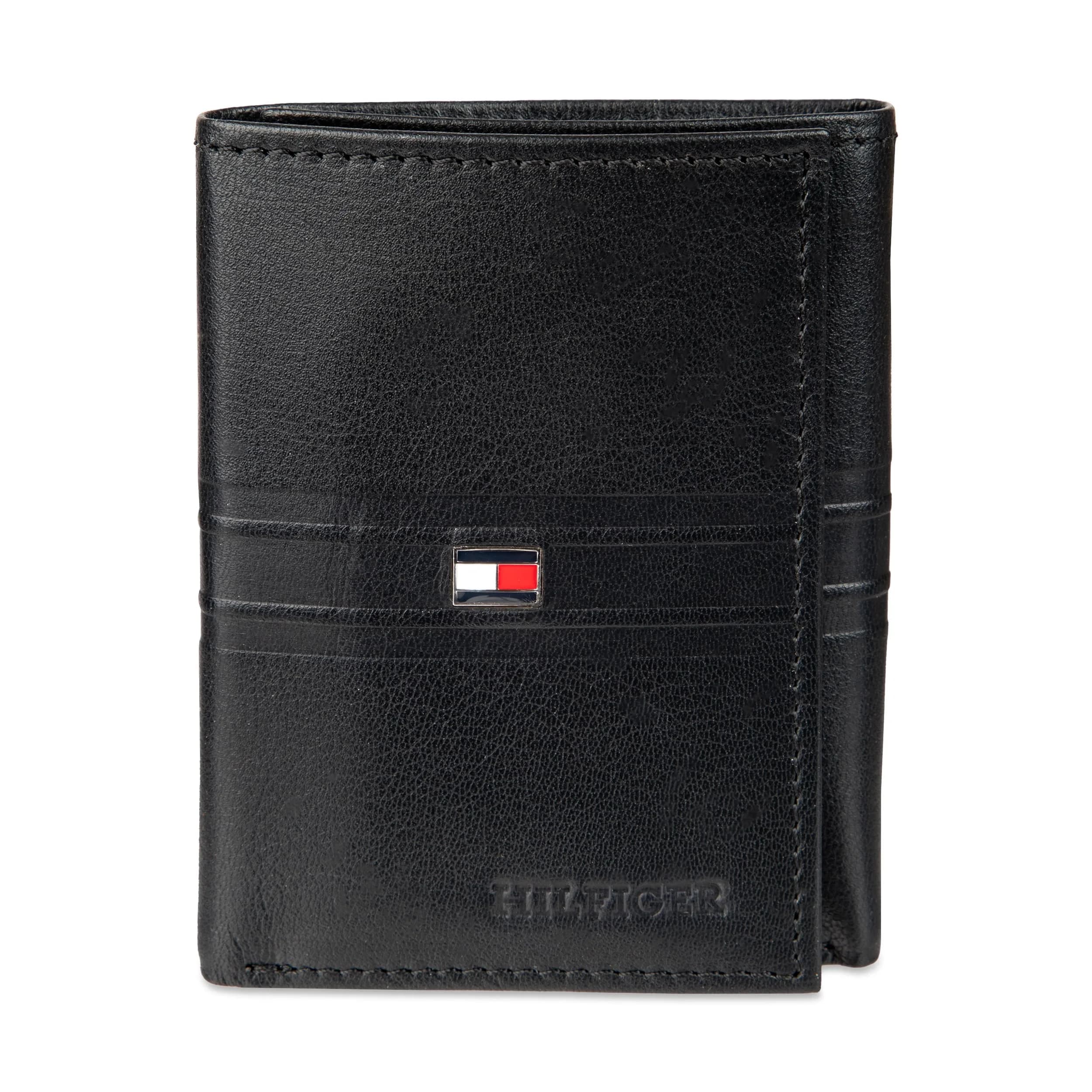Tommy Hilfiger Stripe Emboss Trifold Wallet Black 8.1cm (3.15in) | RFID Protected Genuine Leather - main product image