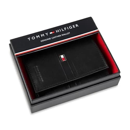 Tommy Hilfiger Stripe Emboss Trifold Wallet Black 8.1cm (3.15in) | RFID Protected Genuine Leather thumbnail 5