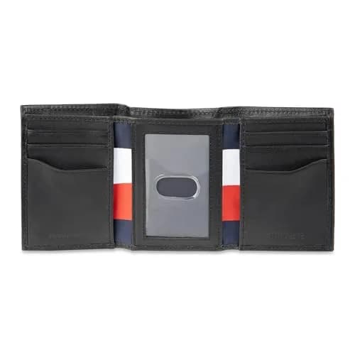 Tommy Hilfiger Stripe Emboss Trifold Wallet Black 8.1cm (3.15in) | RFID Protected Genuine Leather thumbnail 2