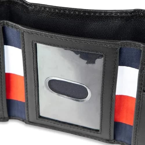 Tommy Hilfiger Stripe Emboss Trifold Wallet Black 8.1cm (3.15in) | RFID Protected Genuine Leather thumbnail 3