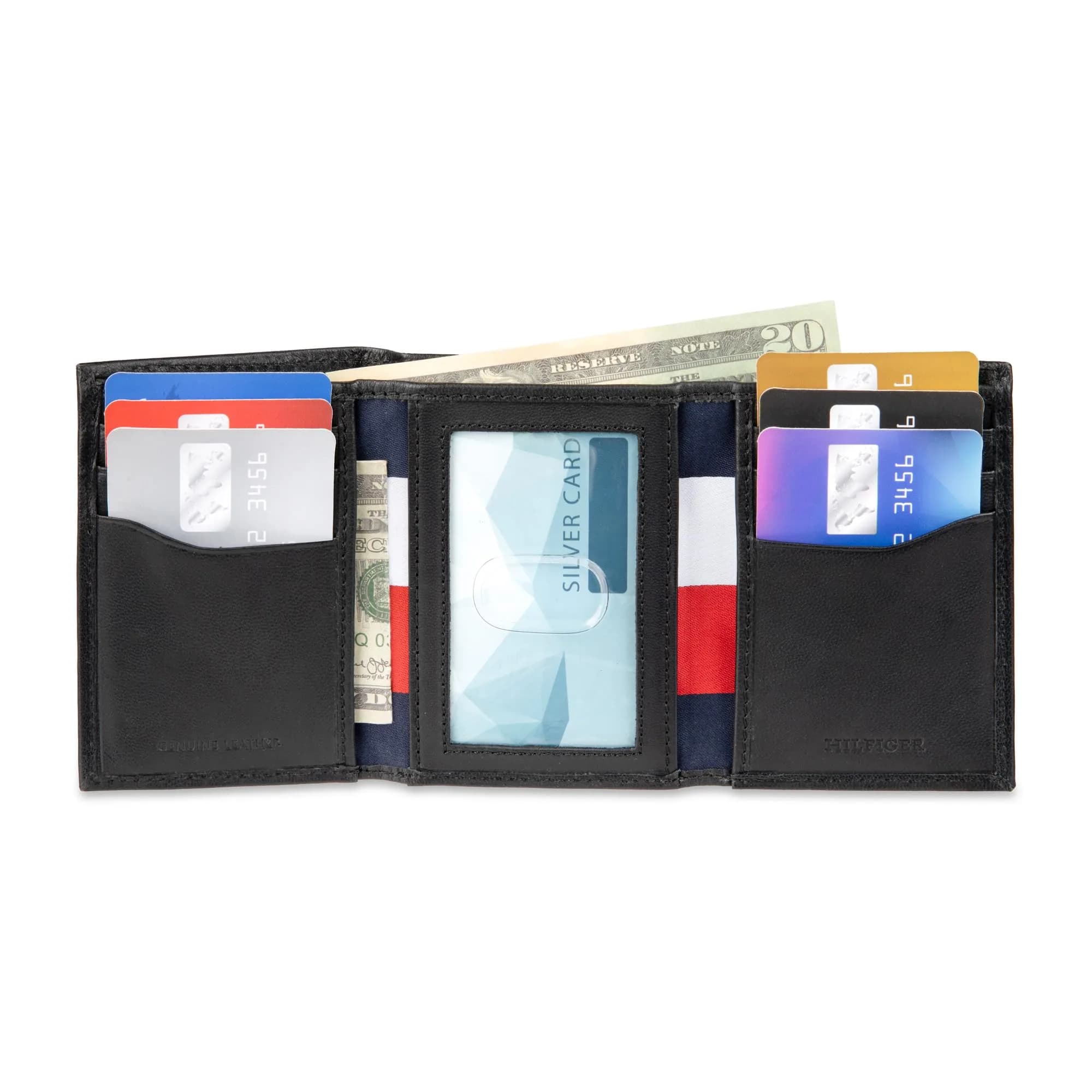 Tommy Hilfiger Stripe Emboss Trifold Wallet Black 8.1cm (3.15in) | RFID Protected Genuine Leather - view 4