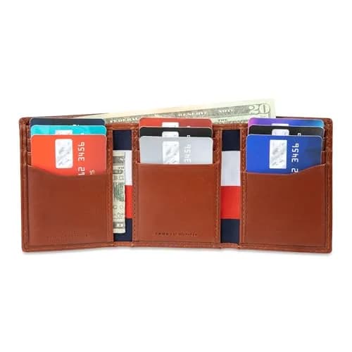 Tommy Hilfiger Men's Patch Logo Trifold Wallet Cognac 8.1cm (3.15in) | RFID Protected Full Grain Leather thumbnail 4