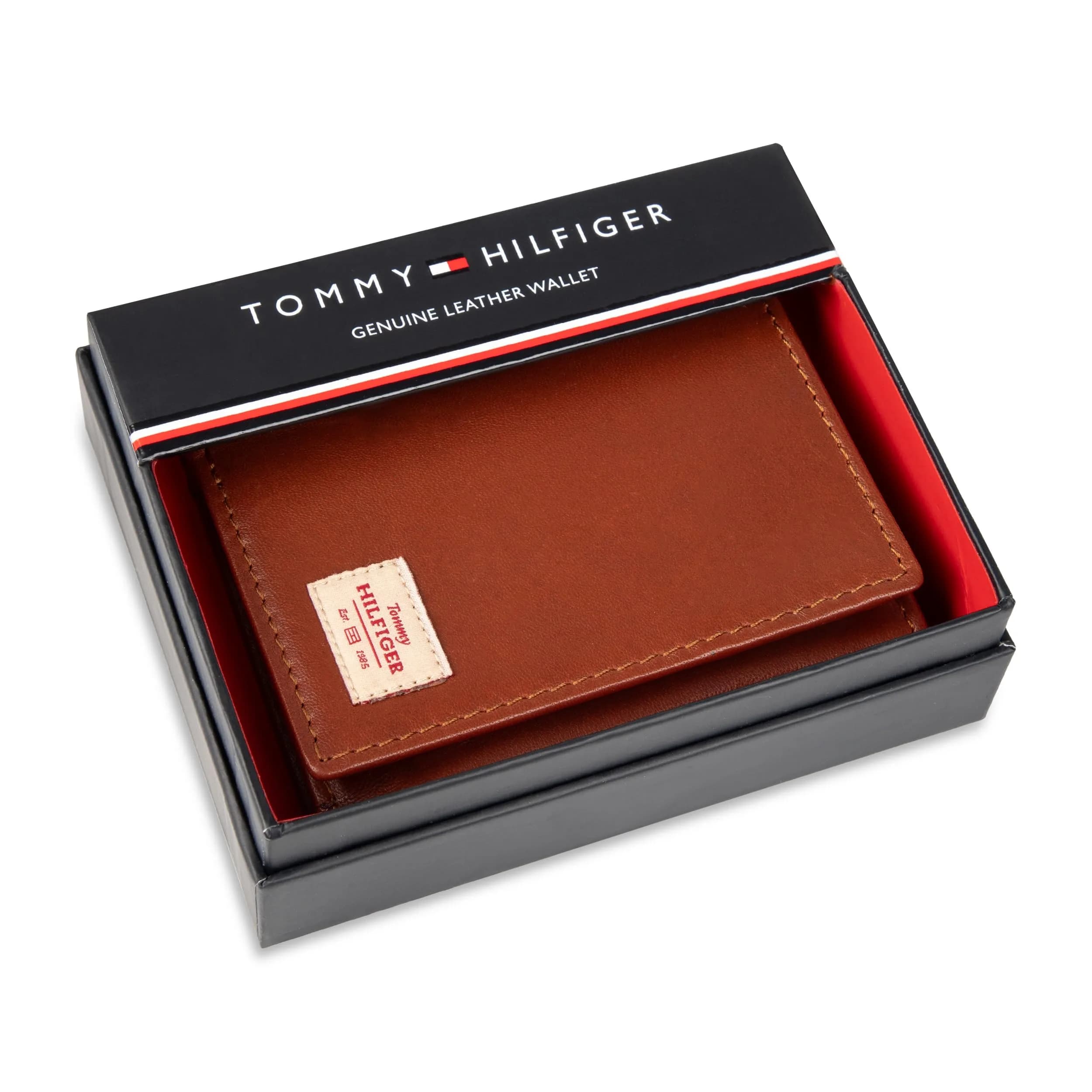 Tommy Hilfiger Men's Patch Logo Trifold Wallet Cognac 8.1cm (3.15in) | RFID Protected Full Grain Leather - view 5