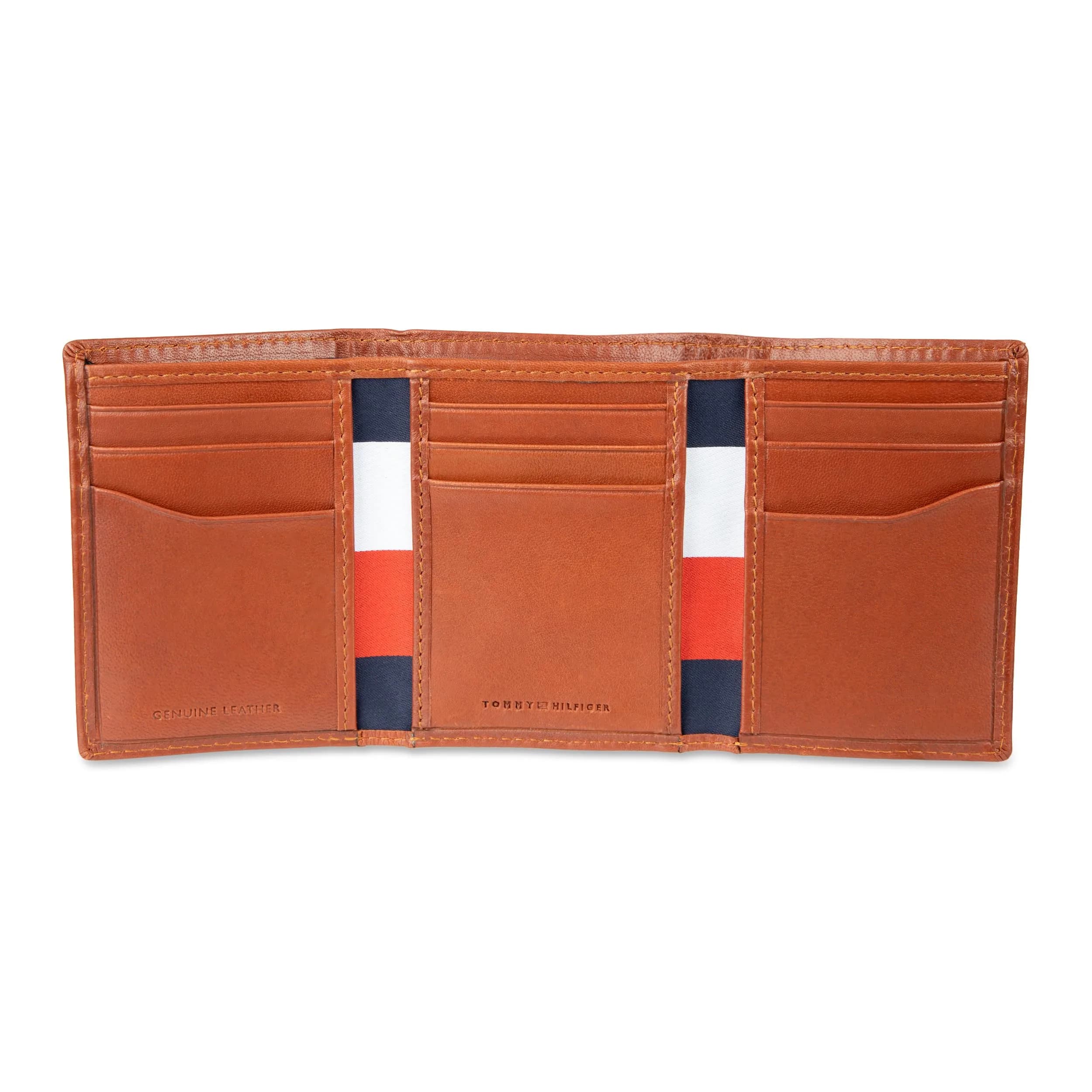 Tommy Hilfiger Men's Patch Logo Trifold Wallet Cognac 8.1cm (3.15in) | RFID Protected Full Grain Leather - view 2