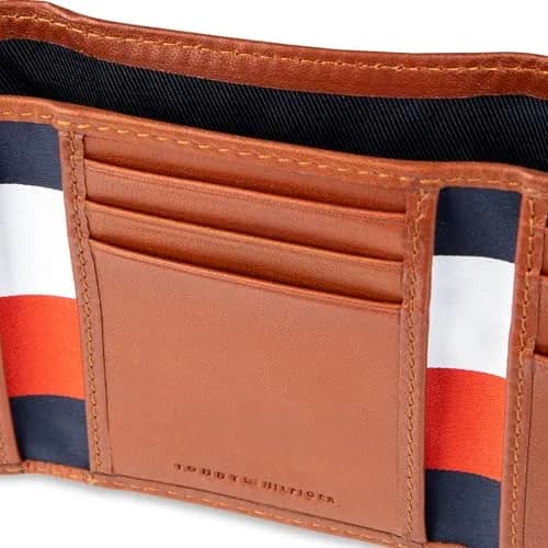 Tommy Hilfiger Men's Patch Logo Trifold Wallet Cognac 8.1cm (3.15in) | RFID Protected Full Grain Leather thumbnail 3