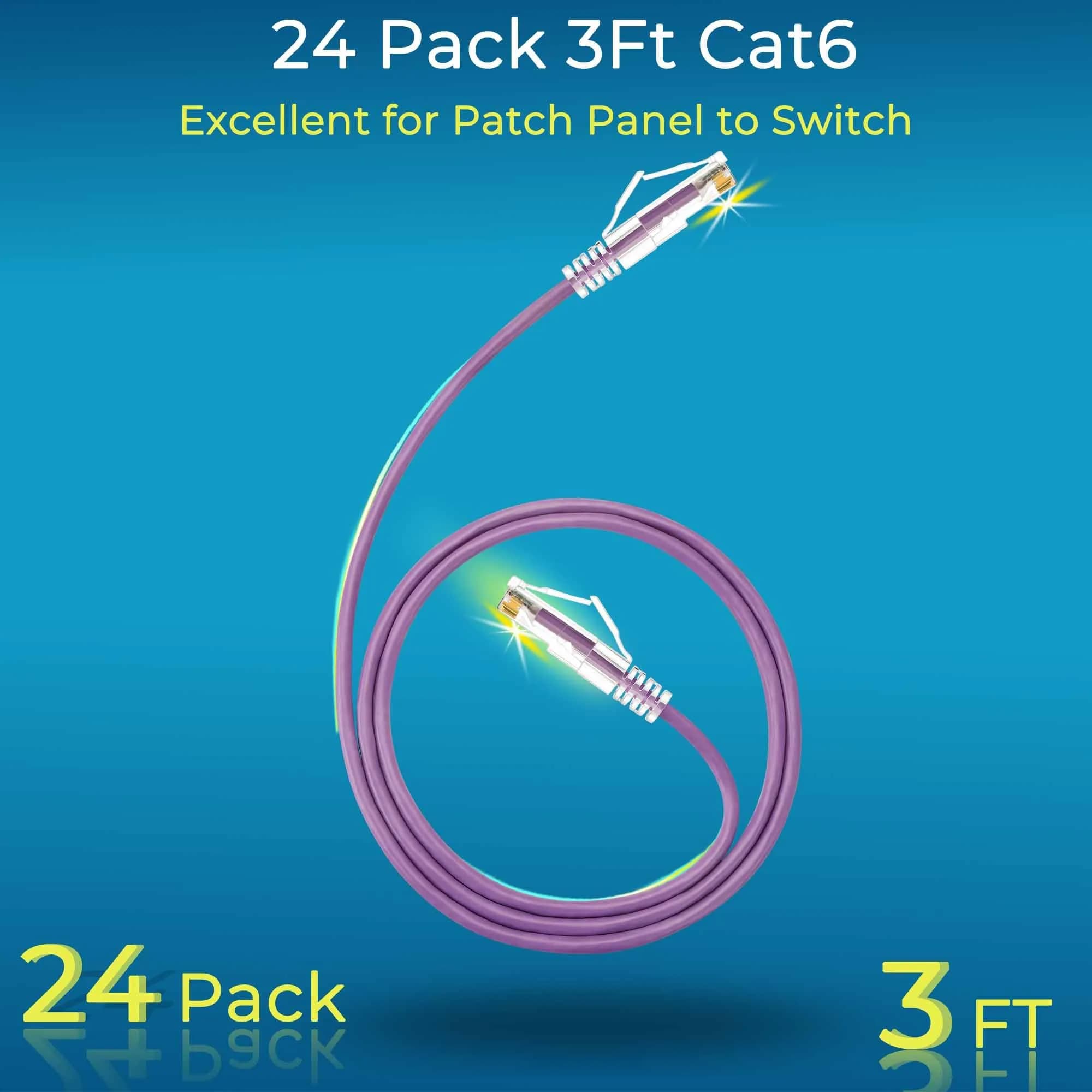 Rapink Cat6a Ethernet Patch Cables 3ft (24 Pack) Slim, 10Gbps Speed | High-Density Data Center Solution - view 2