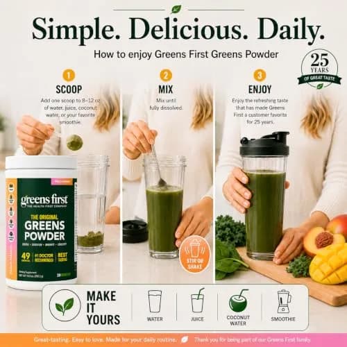 Greens First Original Greens Powder Peach Mango 10.3oz | Trusted Daily Nutrition thumbnail 7