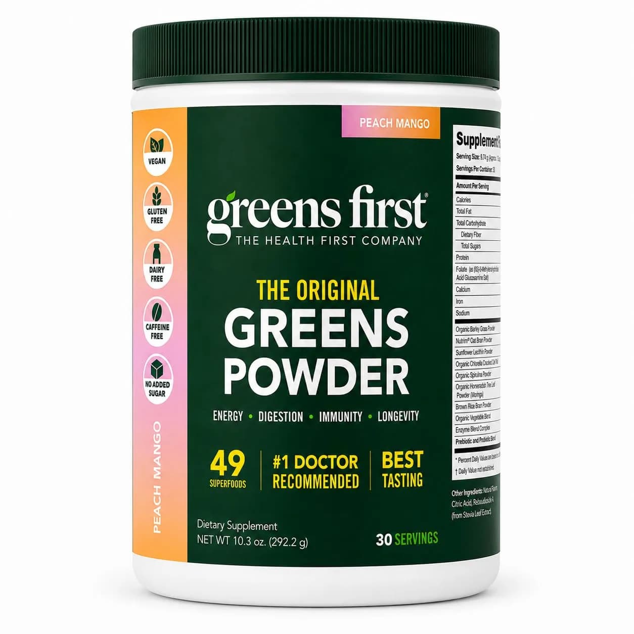 Greens First Original Greens Powder, Berry, 8.96 Ounce (Pack of 1) | 49 Superfoods & Gut Support — Peach Mango / 10.3 Ounce