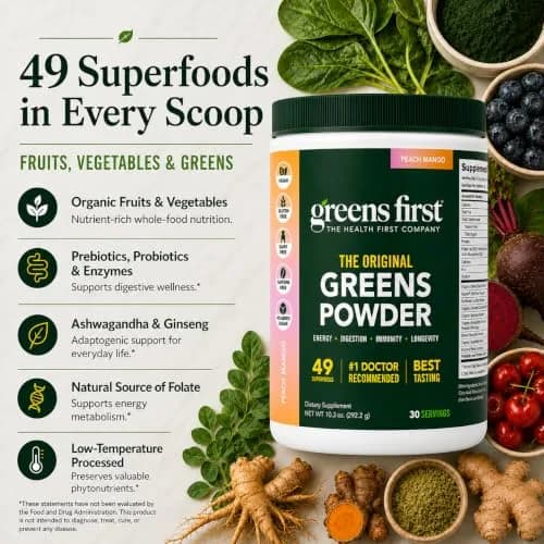 Greens First Original Greens Powder Peach Mango 10.3oz | Trusted Daily Nutrition thumbnail 3