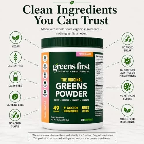 Greens First Original Greens Powder Peach Mango 10.3oz | Trusted Daily Nutrition thumbnail 4