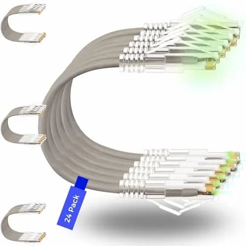 Rapink Cat6a Ethernet Patch Cable 2ft (24 Pack) Slim, 10Gbps 550MHz | Snagless RJ45 Connector, Grey thumbnail 1