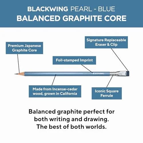 Blackwing Pearl Pencils Balanced Japanese Graphite Blue Finish 12 Count | Premium Writing Instrument thumbnail 4
