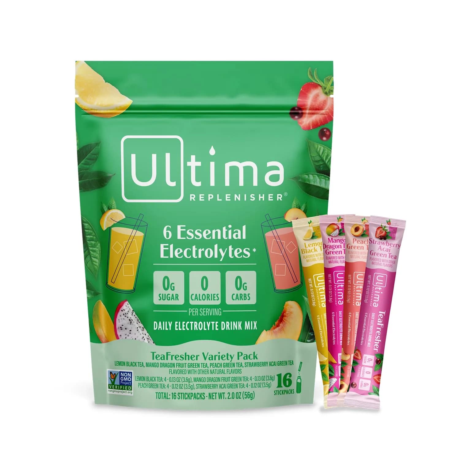 Ultima Replenisher Electrolyte Powder & Instant Tea Drink Mix, TeaFresher Variety, 16 Stickpacks | Sugar Free Hydration with Fruit & Tea Fusions - main product image