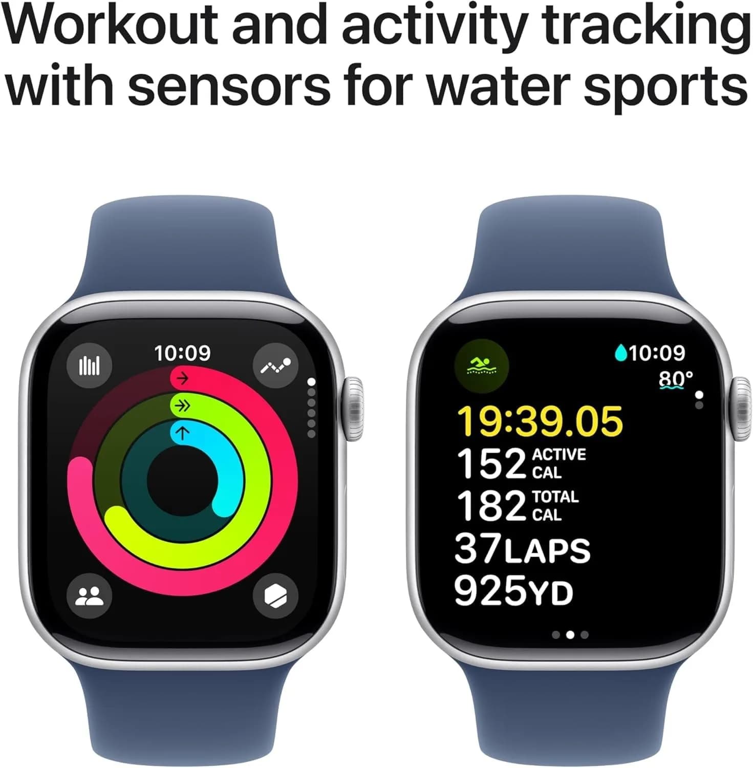 Apple Watch Series 10 [GPS, 42mm] Silver Aluminum Case with Denim Sport Band, M/L (Renewed) | 1.65 inches (42mm) AMOLED Display - view 2