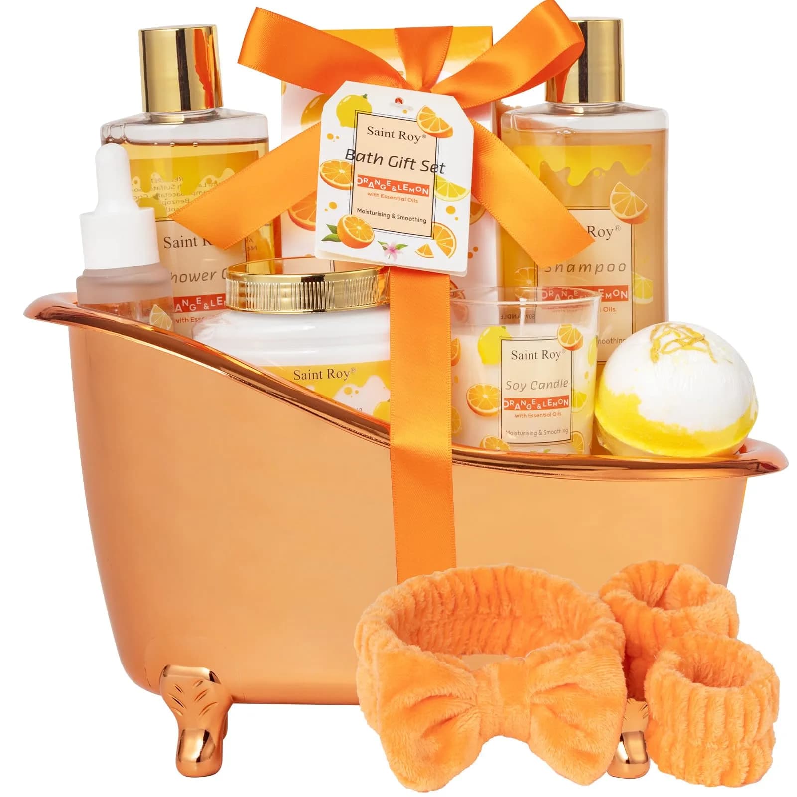 Saint Roy Orange Spa Gift Set for Women | 11-Piece Bath & Body Care Set with Reusable Bathtub - main product image