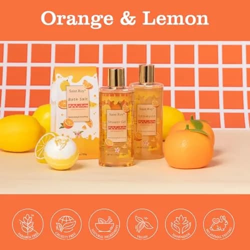 Saint Roy Orange Spa Gift Set for Women | 11-Piece Bath & Body Care Set with Reusable Bathtub thumbnail 4