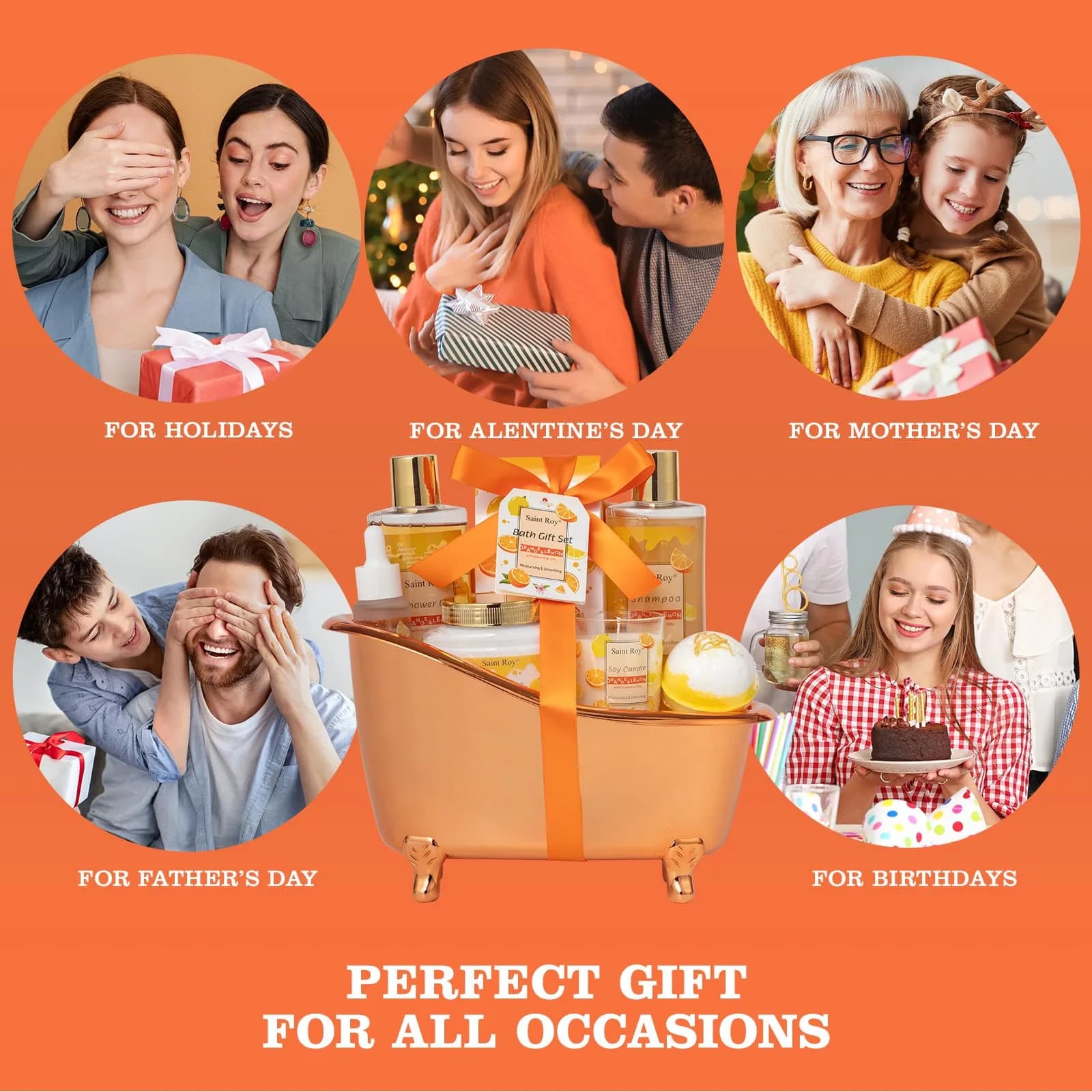Saint Roy Orange Spa Gift Set for Women | 11-Piece Bath & Body Care Set with Reusable Bathtub - view 5