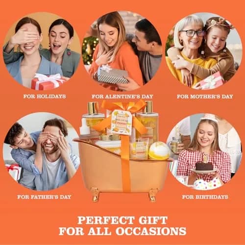 Saint Roy Orange Spa Gift Set for Women | 11-Piece Bath & Body Care Set with Reusable Bathtub thumbnail 5