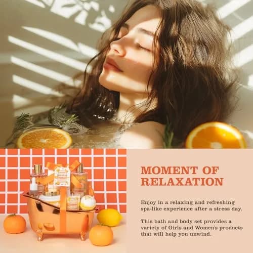 Saint Roy Orange Spa Gift Set for Women | 11-Piece Bath & Body Care Set with Reusable Bathtub thumbnail 6