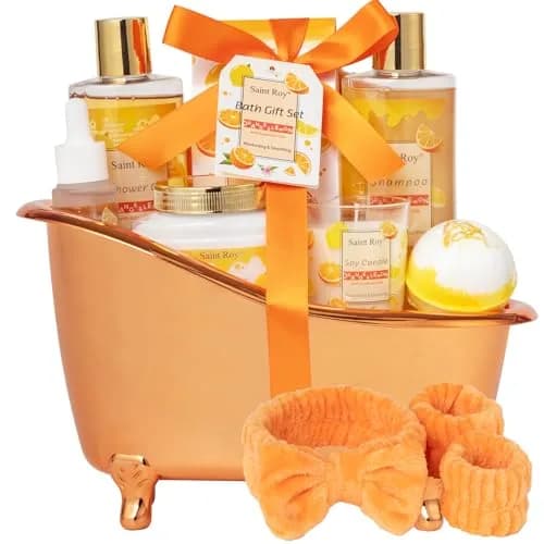 Saint Roy Orange Spa Gift Set for Women | 11-Piece Bath & Body Care Set with Reusable Bathtub thumbnail 1