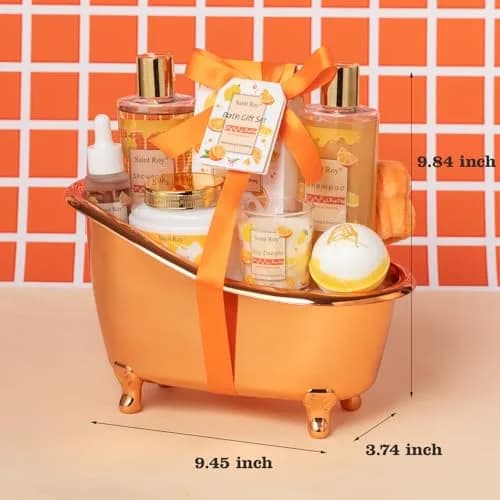 Saint Roy Orange Spa Gift Set for Women | 11-Piece Bath & Body Care Set with Reusable Bathtub thumbnail 7