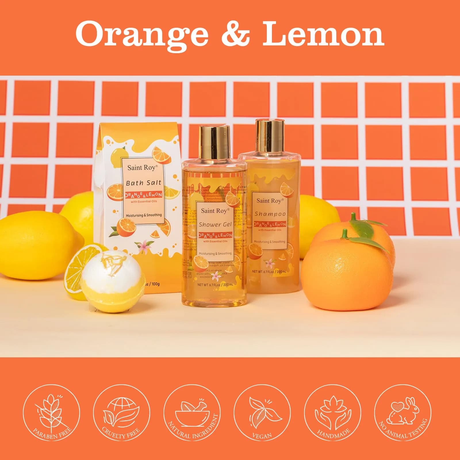 Saint Roy Orange Spa Gift Set for Women | 11-Piece Bath & Body Care Set with Reusable Bathtub - view 4